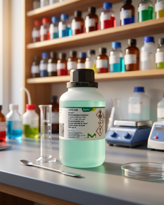 Larutan standar nikel (Ni) 1000 mg/L Certipur® Merck berkualitas analytical grade untuk kalibrasi instrumen AAS, ICP-OES, ICP-MS, dan analisis laboratorium. Diproduksi dengan traceability NIST untuk hasil pengukuran akurat, stabil, dan konsisten pada aplikasi QC, penelitian, industri, dan institusi pendidikan.