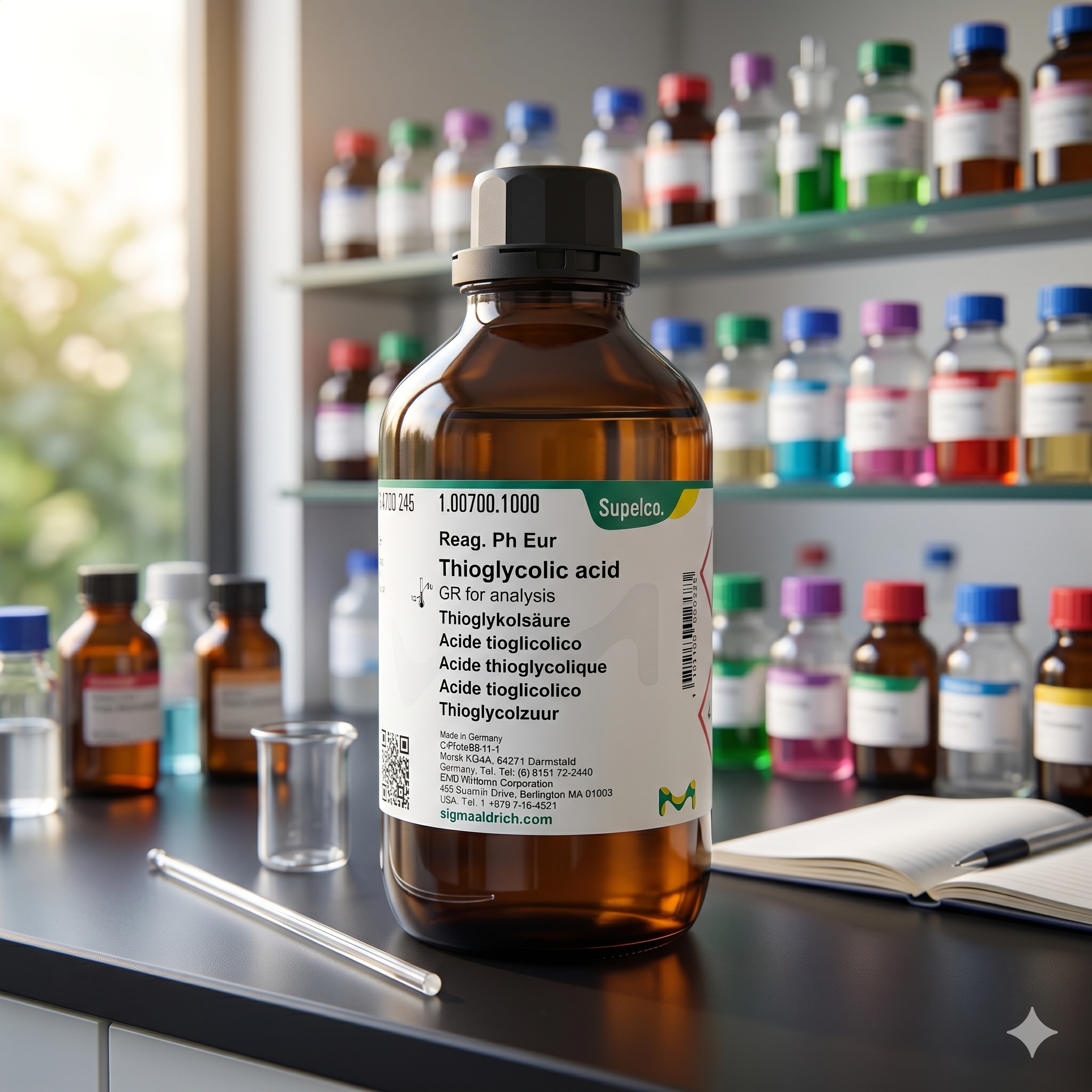 Thioglycolic Acid Merck GR for Analysis 50ML – Thioglycolic Acid Analytical Grade untuk Laboratorium & QC (REPACK)