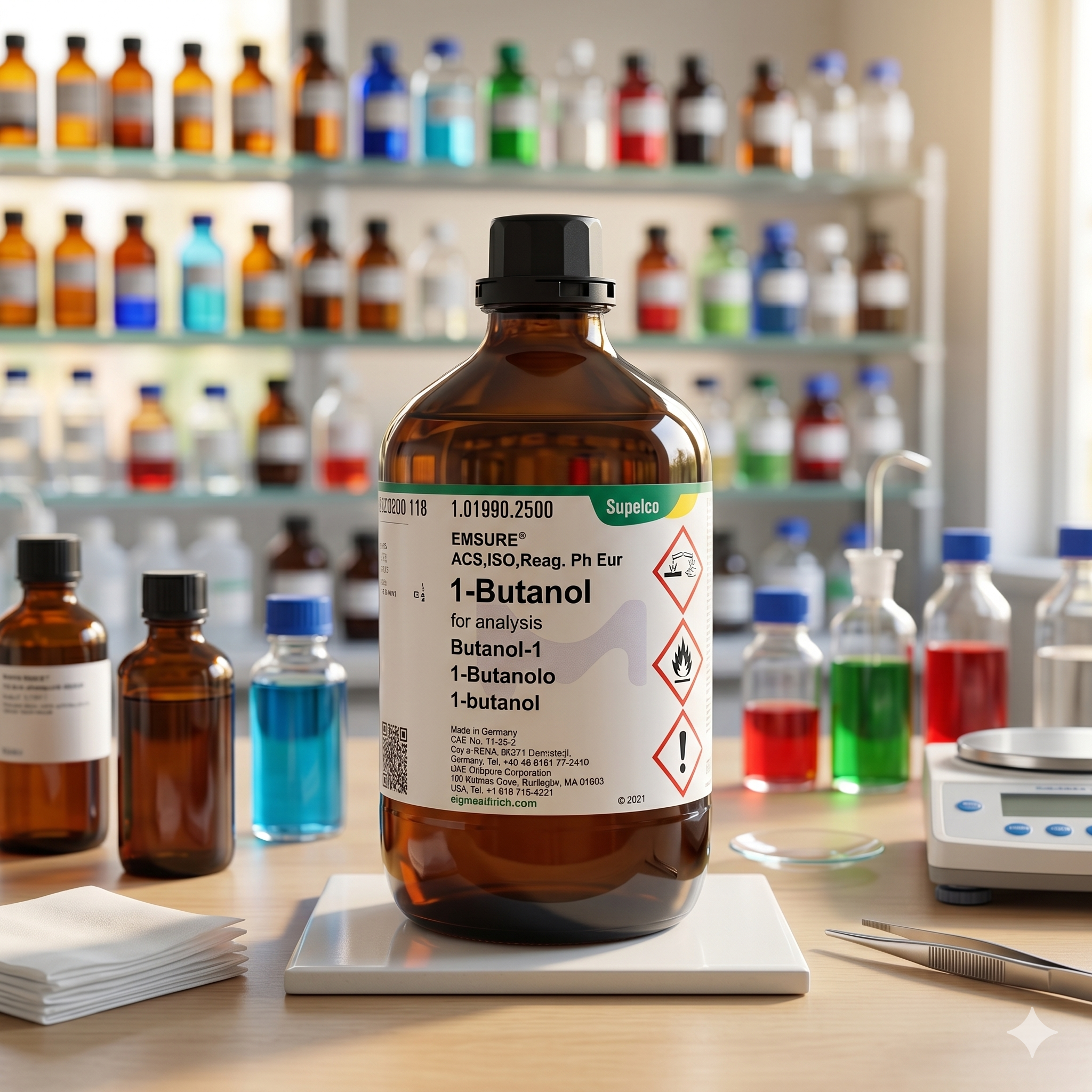 1-Butanol EMSURE ACS ISO Reag. Ph Eur Supelco 50ML Merck untuk Analisis Laboratorium (REPACK)