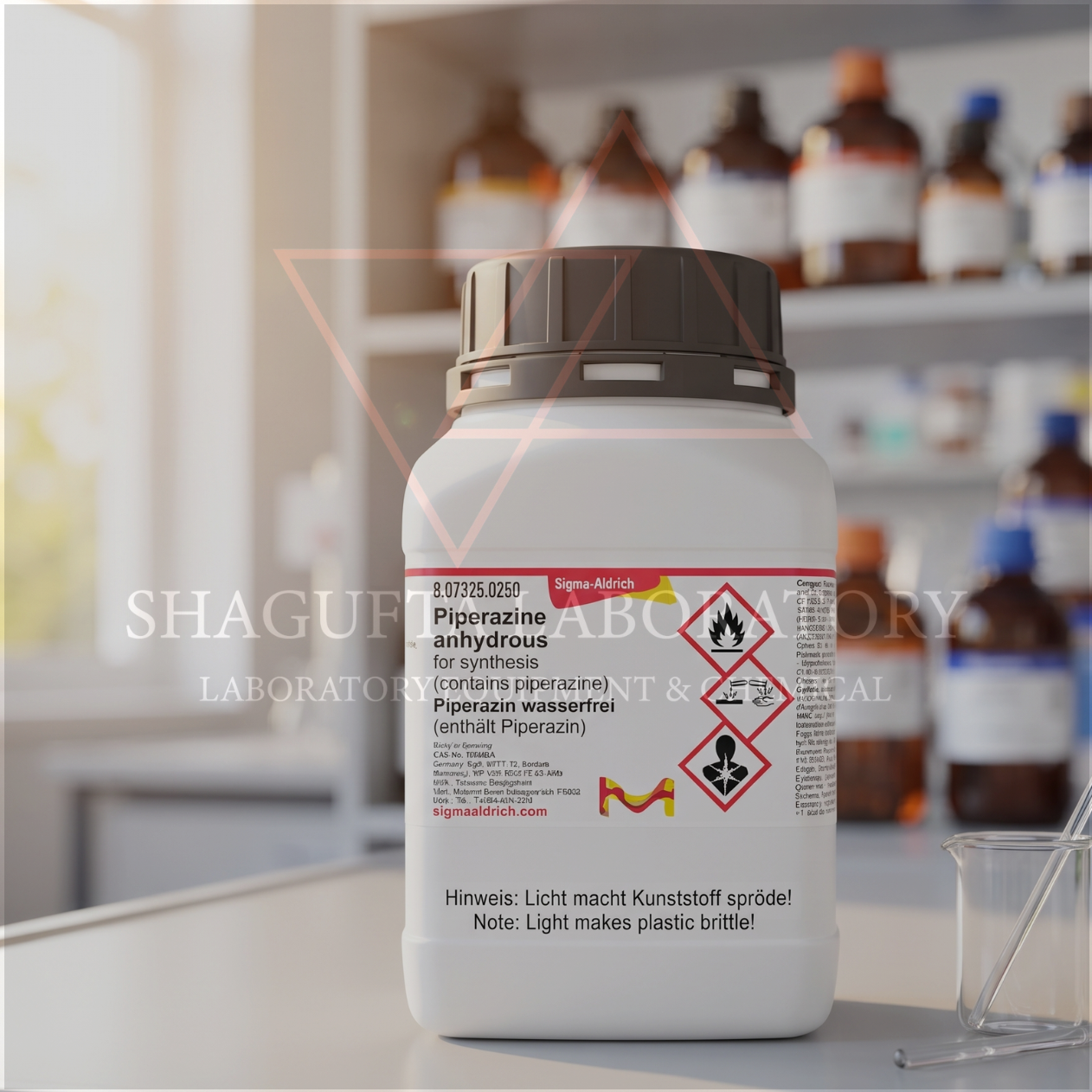 Merck 807325 Piperazine Anhydrous 250gr Grade for Synthesis – Piperazina Anhidrat / Piperazine Anhydrous (C₄H₁₀N₂)